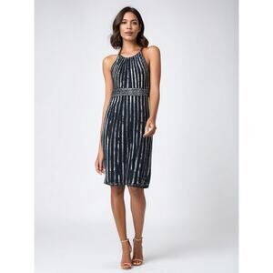 NWT Cache Women's Size 8 Black & White Striped Sleeveless Cocktail Dress‎